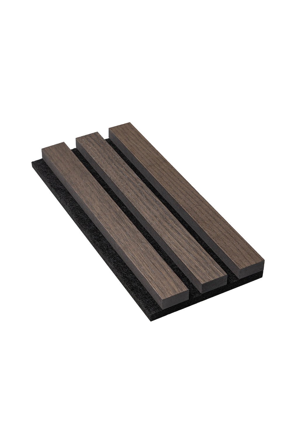 Small Smoked Oak SlatWall Sample from Naturewall, on a felt backing.

