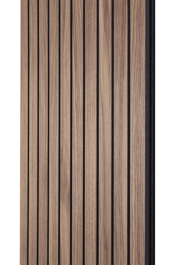 Side view of the Deep Walnut SlatWall Grand Panel from Naturewall, on black felt backing.

